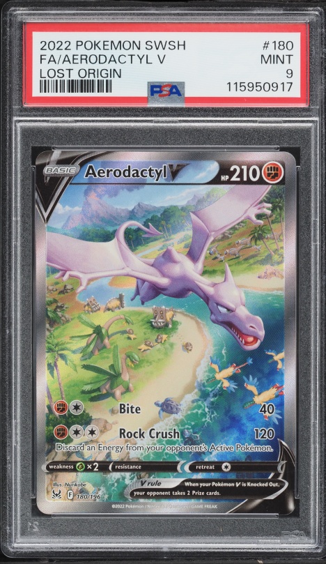 2022 Pokemon Sword & Shield Lost Origin Alt Art Aerodactyl V #180 PSA 9 MINT