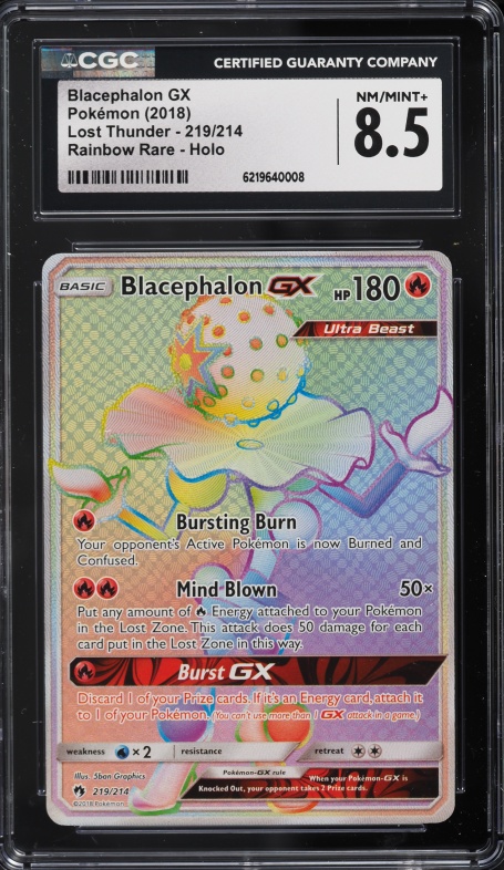 2018 Pokemon Sun & Moon Lost Thunder Rainbow Rare Blacephalon Gx #219 CGC 8.5 NM-MT+