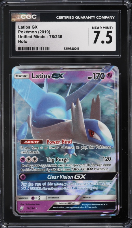 2019 Pokemon Sun & Moon Unified Minds Holo Latios GX #78 CGC 7.5 NRMT+