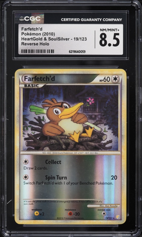 2010 Pokemon Heartgold & Soulsilver Reverse Holo Farfetch'd #19 CGC 8.5 NM-MT+