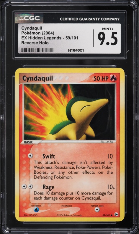 2004 Pokemon EX Hidden Legends Reverse Holo Cyndaquil #59 CGC 9.5 MINT+