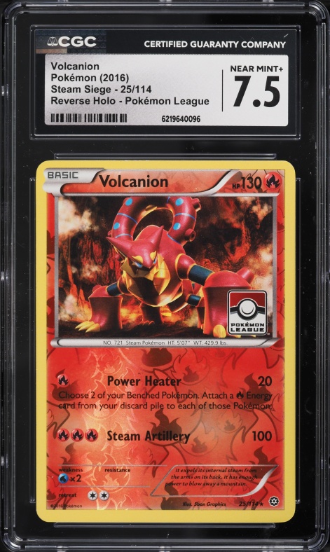 2016 Pokemon XY Steam Siege League Cup Reverse Holo Volcanion #25 CGC 7.5 NRMT+