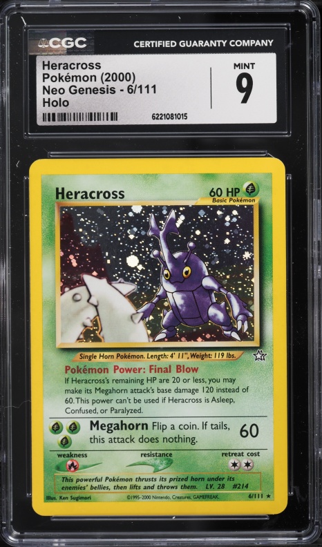 2000 Pokemon Neo Genesis Holo Heracross #6 CGC 9 MINT
