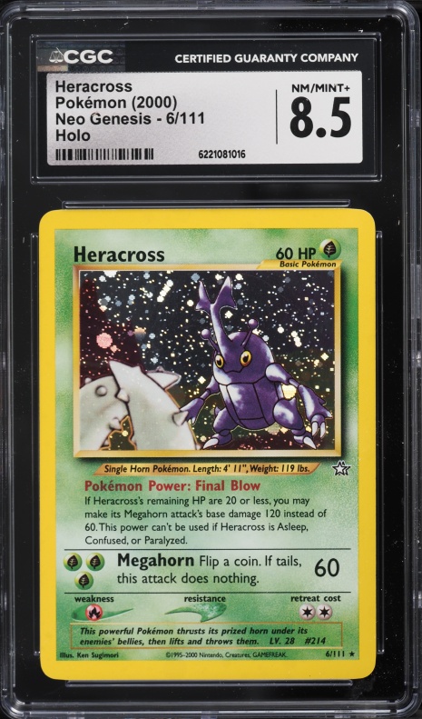2000 Pokemon Neo Genesis Holo Heracross #6 CGC 8.5 NM-MT+