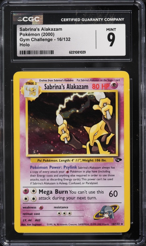 2000 Pokemon Gym Challenge Holo Sabrina's Alakazam #16 CGC 9 MINT