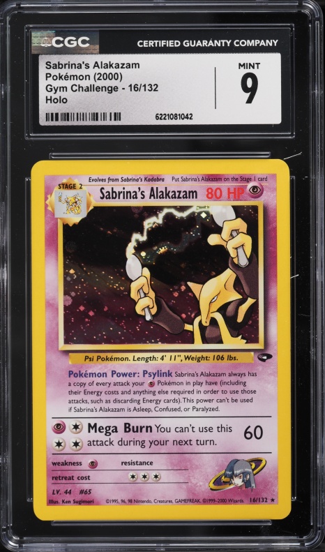2000 Pokemon Gym Challenge Holo Sabrina's Alakazam #16 CGC 9 MINT