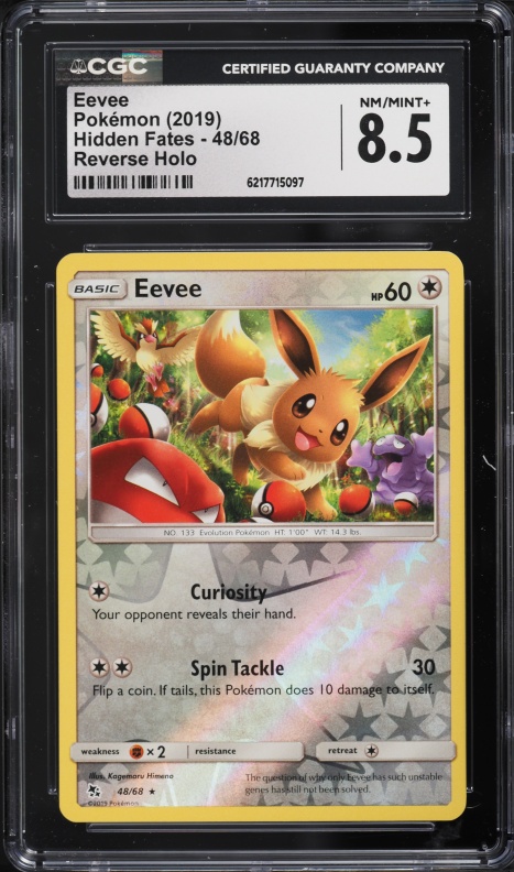 2019 Pokemon Sun & Moon Hidden Fates Reverse Holo Eevee #48 CGC 8.5 NM-MT+