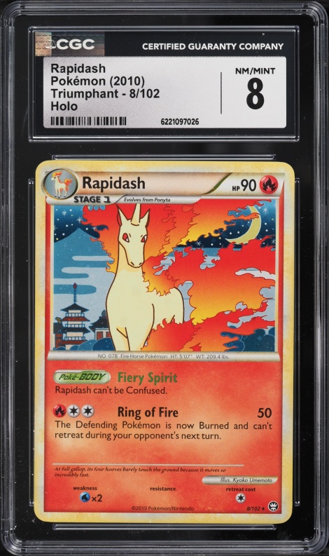 2010 Pokemon HeartGold & SoulSilver Triumphant Holo Rapidash #8 CGC 8 NM-MT