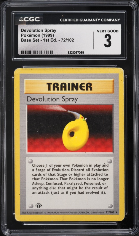 1999 Pokemon Base Set Shadowless 1st Edition Devolution Spray #72 CGC 3 VG
