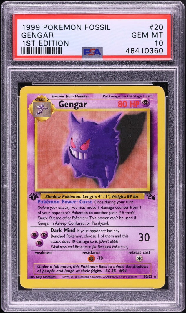 1999 Pokemon Fossil 1st Edition Gengar #20 PSA 10 GEM MINT