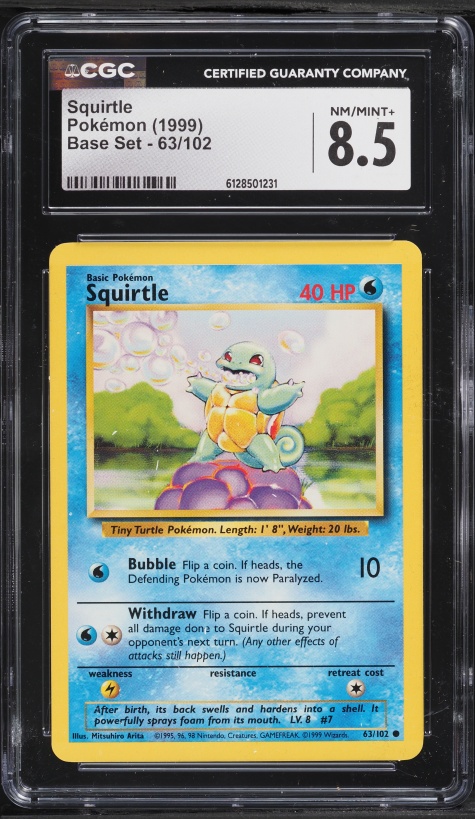 1999 Pokemon Base Set Squirtle #63 CGC 8.5 NM-MT+