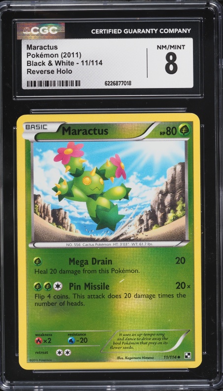 2011 Pokemon Black & White Reverse Holo Maractus #11 CGC 8 NM-MT