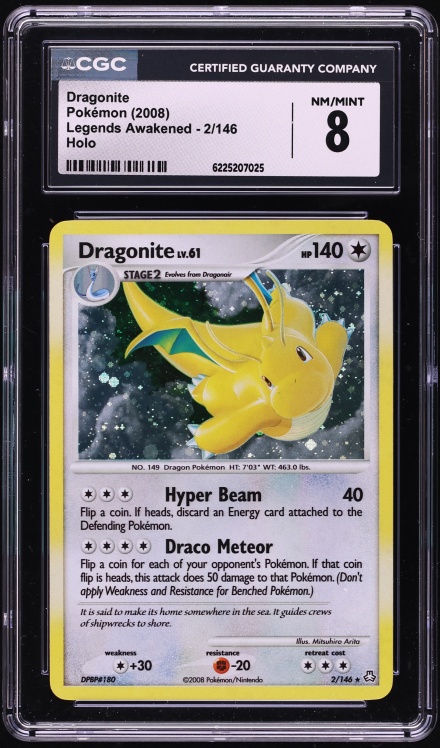 2008 Pokemon Diamond & Pearl Legends Awakened Holo Dragonite #2 CGC 8 NM-MT
