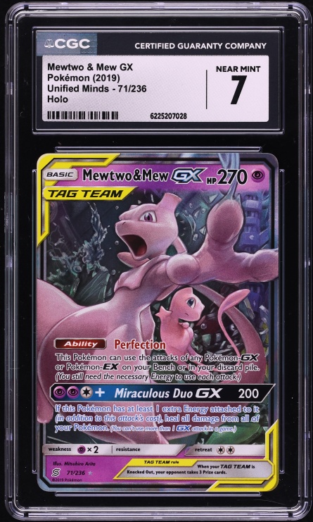 2019 Pokemon Sun & Moon Unified Minds Holo Mewtwo & Mew Gx #71 CGC 7 NRMT