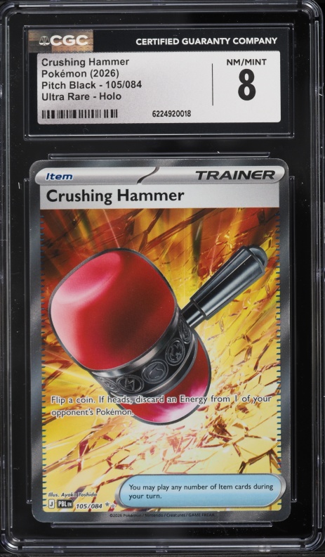 2026 Pokemon Mega Evolution Pitch Black Full Art Crushing Hammer #105 CGC 8 NM-MT