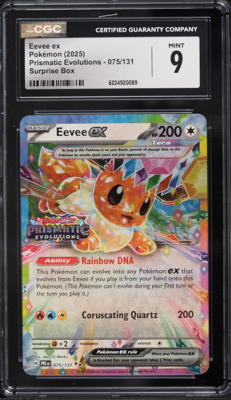 2025 Pokemon Scarlet & Violet Prismatic Evolutions Surprise Box Holo Eevee EX #75 CGC 9 MINT