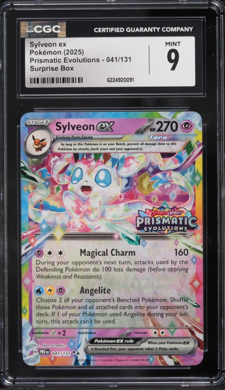 2025 Pokemon SV Prismatic Evolutions Surprise Box Holo Sylveon Ex #41 CGC 9 MINT