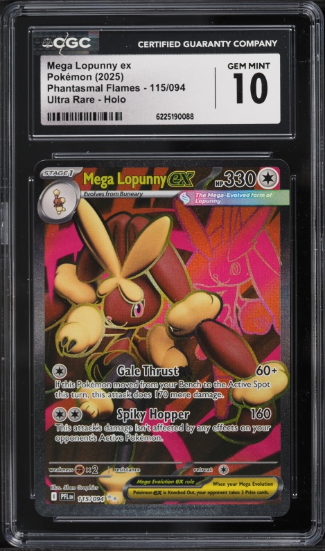 2025 Pokemon Mega Evolution Phantasmal Flames Full Art Mega Lopunny Ex #115 CGC 10 GEM MINT