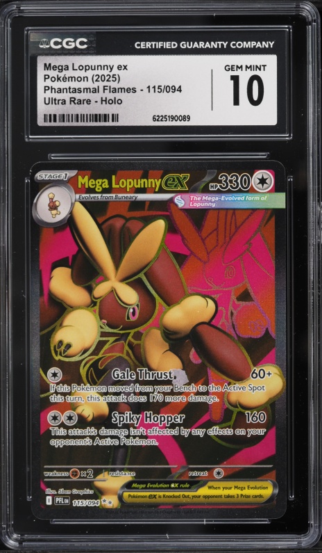 2025 Pokemon Mega Evolution Phantasmal Flames Full Art Mega Lopunny Ex #115 CGC 10 GEM MINT