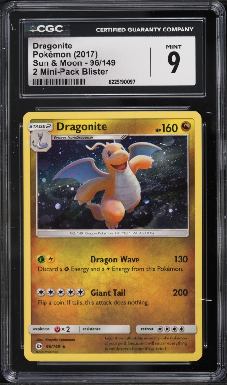 2017 Pokemon Sun & Moon 2 Mini Pack Blister Holo Dragonite #96 CGC 9 MINT