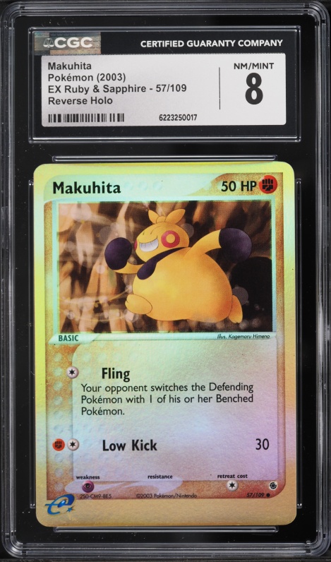 2003 Pokemon EX Ruby & Sapphire Reverse Holo Makuhita #57 CGC 8 NM-MT