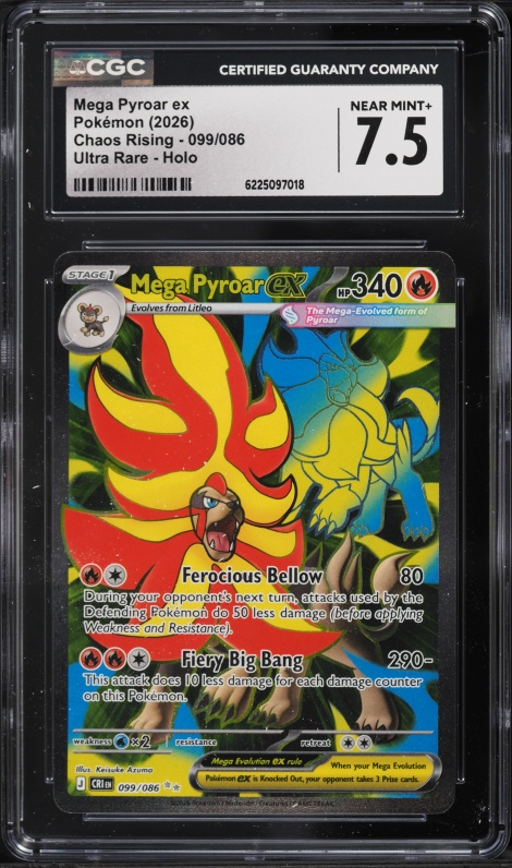 2026 Pokemon Mega Evolution Chaos Rising Full Art Mega Pyroar Ex #99 CGC 7.5 NRMT+