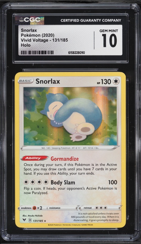 2020 Pokemon Sword & Shield Vivid Voltage Holo Snorlax #131 CGC 10 GEM MINT