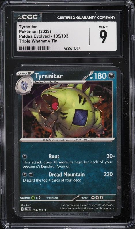 2023 Pokemon Scarlet & Violet Paldea Evolved Triple Whammy Tin Tyranitar #135 CGC 9 MINT