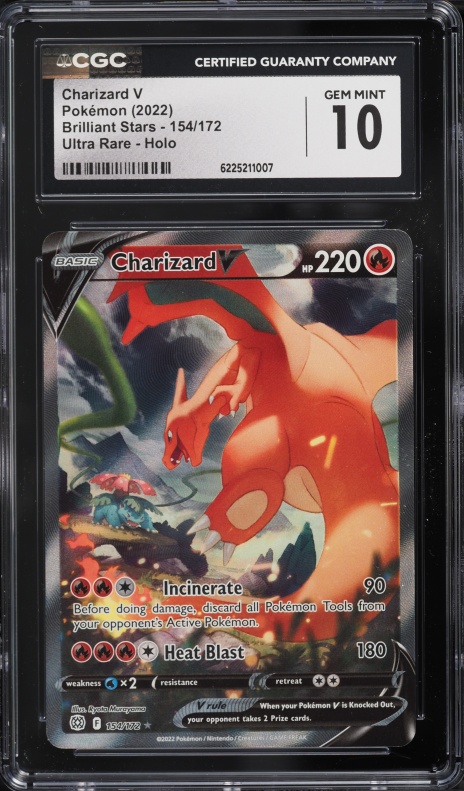 2022 Pokemon Sword & Shield Brilliant Stars UR Full Art Holo Charizard V #154 CGC 10 GEM MINT