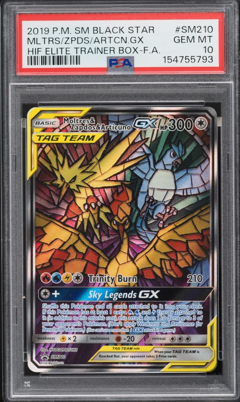 2019 Pokemon SM Promo Hidden Fates ETB Full Art Moltres Zapdos Articuno GX #SM210 PSA 10 GEM