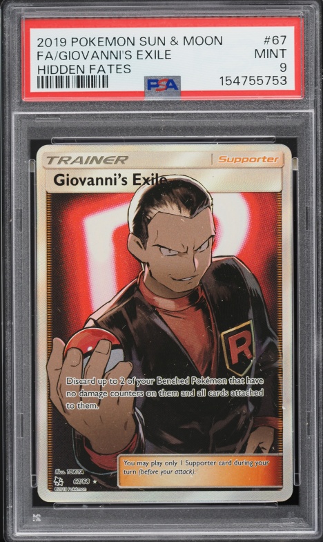 2019 Pokemon Sun & Moon Hidden Fates Full Art Giovanni's Exile #67 PSA 9 MINT