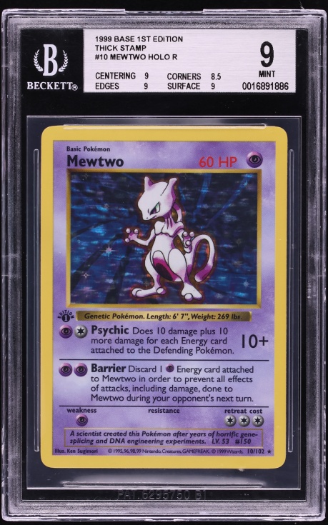 1999 Pokemon Base Set Shadowless 1st Edition Thick Stamp Holo Mewtwo #10 BGS 9 MINT