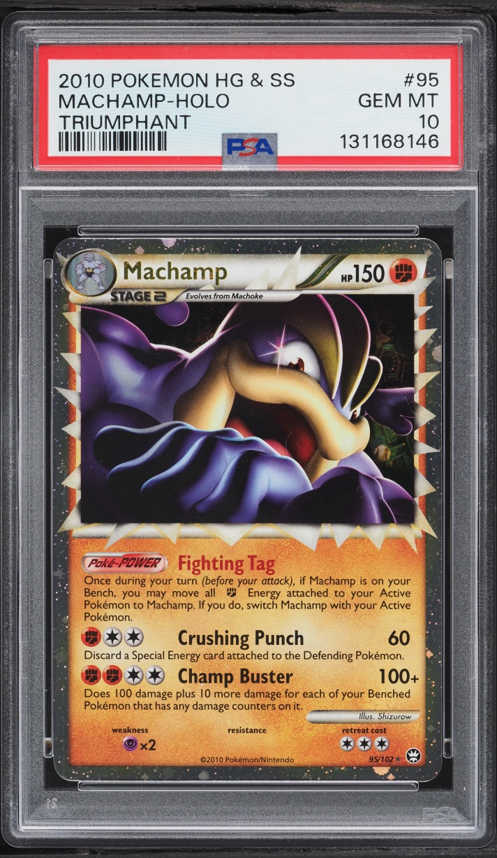 2010 Pokemon HeartGold & SoulSilver Triumphant Holo Machamp #95 PSA 10 GEM MINT