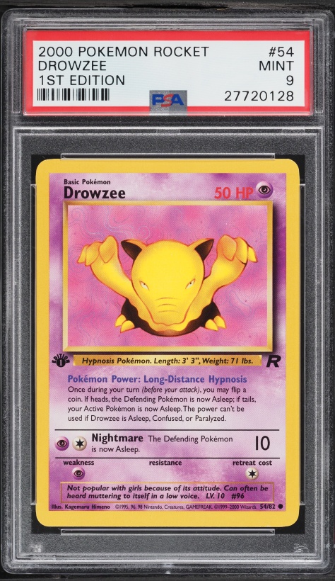 2000 Pokemon Team Rocket 1st Edition Drowzee #54 PSA 9 MINT