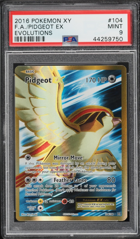 2016 Pokemon XY Evolutions Gold Rare Pidgeot EX #104 PSA 9 MINT