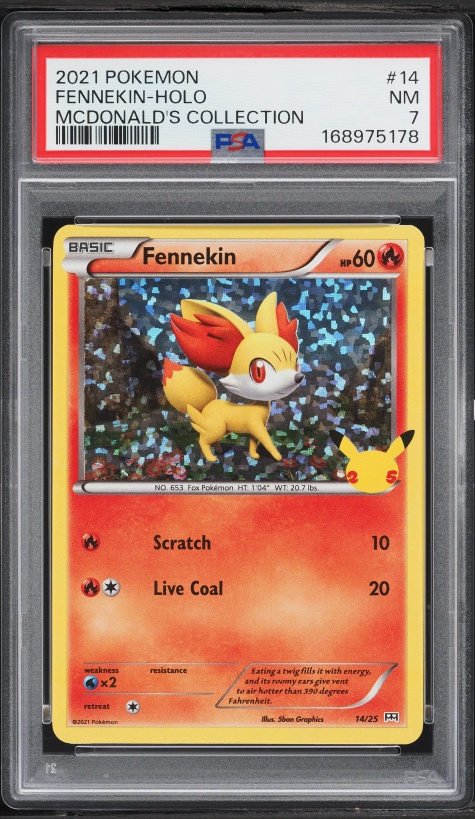2021 Pokemon Sword & Shield McDonald's Collection Confetti Holo Fennekin #14 PSA 7 NRMT