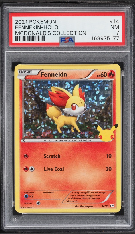 2021 Pokemon Sword & Shield McDonald's Collection Confetti Holo Fennekin #14 PSA 7 NRMT