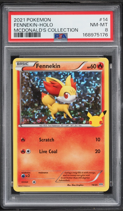 2021 Pokemon Sword & Shield McDonald's Collection Confetti Holo Fennekin #14 PSA 8 NM-MT