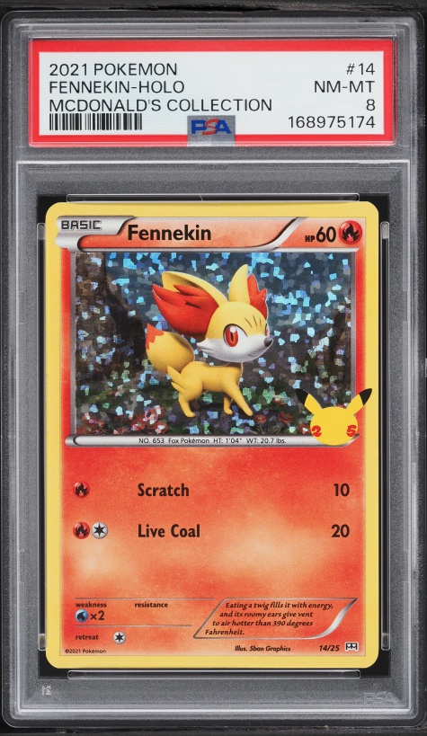 2021 Pokemon Sword & Shield McDonald's Collection Confetti Holo Fennekin #14 PSA 8 NM-MT