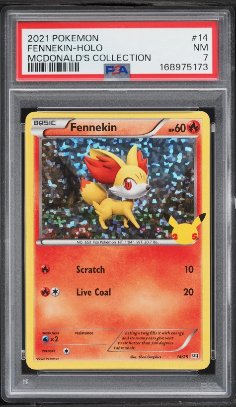 2021 Pokemon Sword & Shield McDonald's Collection Confetti Holo Fennekin #14 PSA 7 NRMT