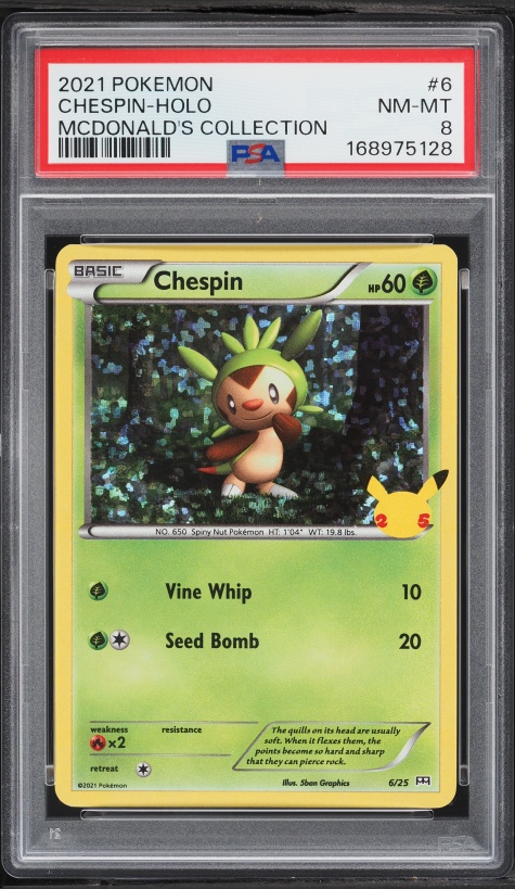 2021 Pokemon Sword & Shield McDonald's Collection Confetti Holo Chespin #6 PSA 8 NM-MT