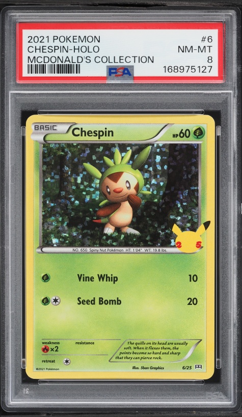 2021 Pokemon Sword & Shield McDonald's Collection Confetti Holo Chespin #6 PSA 8 NM-MT