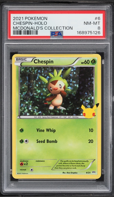 2021 Pokemon Sword & Shield McDonald's Collection Confetti Holo Chespin #6 PSA 8 NM-MT