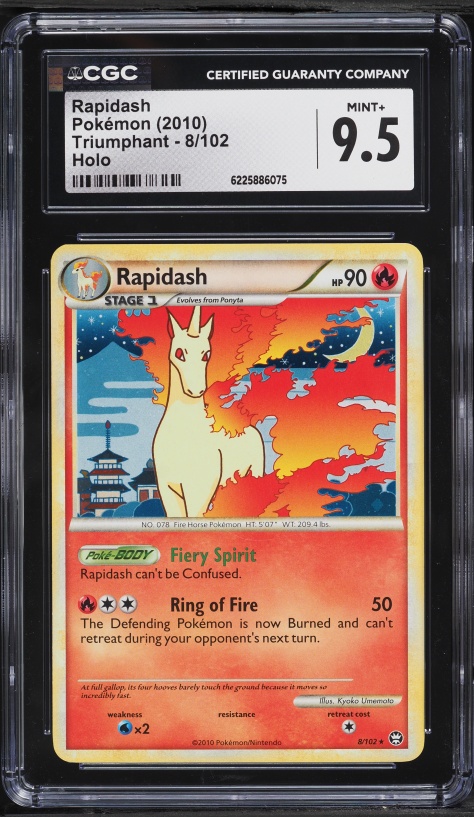 2010 Pokemon HeartGold & SoulSilver Triumphant Holo Rapidash #8 CGC 9.5 MINT+