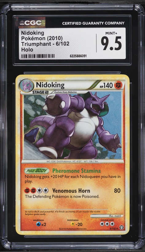 2010 Pokemon HeartGold & SoulSilver Triumphant Holo Nidoking #6 CGC 9.5 MINT+