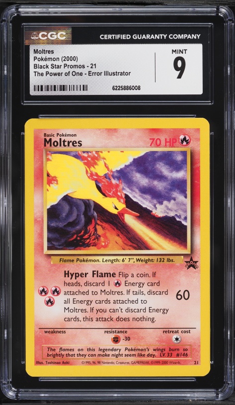 2000 Pokemon Black Star Promo The Power Of One Illustrator Error Moltres #21 CGC 9 MINT