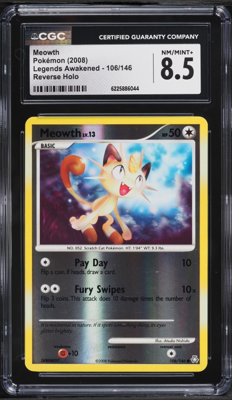 2008 Pokemon Diamond & Pearl Legends Awakened Reverse Holo Meowth #106 CGC 8.5 NM-MT+