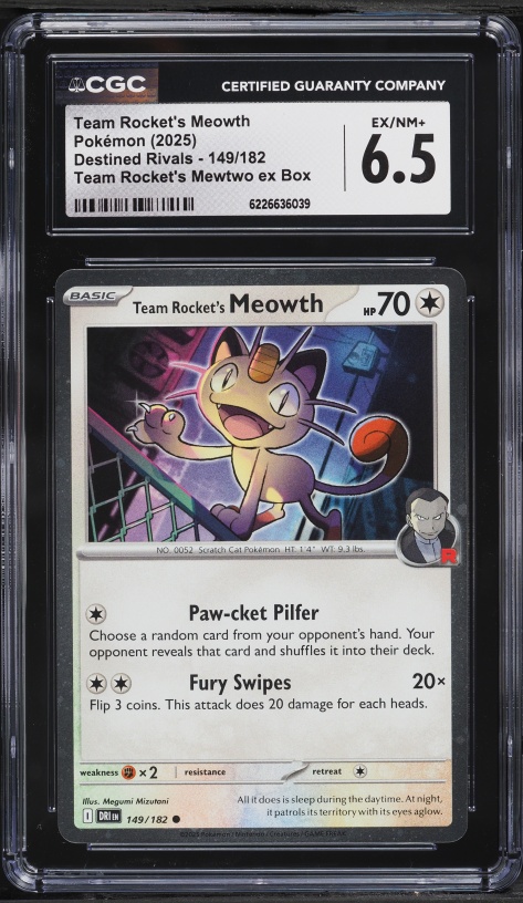 2025 Pokemon SV Destined Rivals Mewtwo EX Box Team Rocket's Meowth #149 CGC 6.5 EXMT+