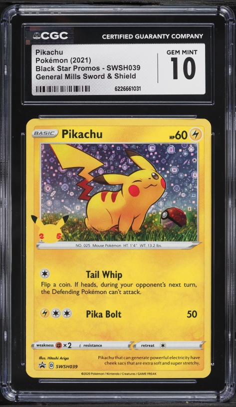 2021 Pokemon SWSH Promo General Mills 25th Anniversary Holo Pikachu #SWSH039 CGC 10 GEM MINT
