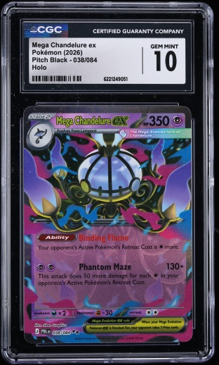 2026 Pokemon Mega Evolution Pitch Black Holo Mega Chandelure Ex #38 CGC 10 GEM MINT